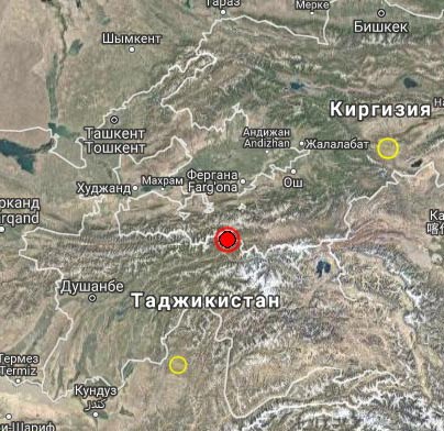 Землетрясение магнитудой 5.9 произошло в Таджикистане
