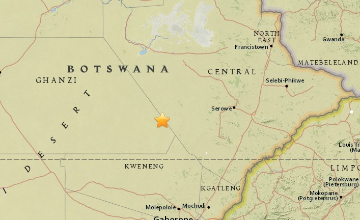 Землетрясение магнитудой 6.5 произошло в Ботсване